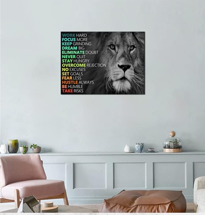 Inspirational Canvas Wall Art Animal Lion Positive Motivational Poster Canvas Painting Wall Art Framed Artwork Prints Picture for Living Room Office Gym [40''Wx 30''H]