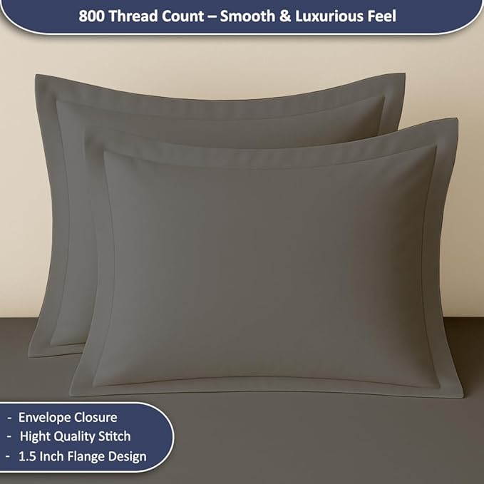 eBeddy Linens Dark Grey Solid Duvet Cover Set Super Queen 98x90 Size 800 TC Certified Egyptian Cotton Luxury Soft & Breathable Comforter Cover and 2 Pillow Sham with Zipper Closer & Corner Ties