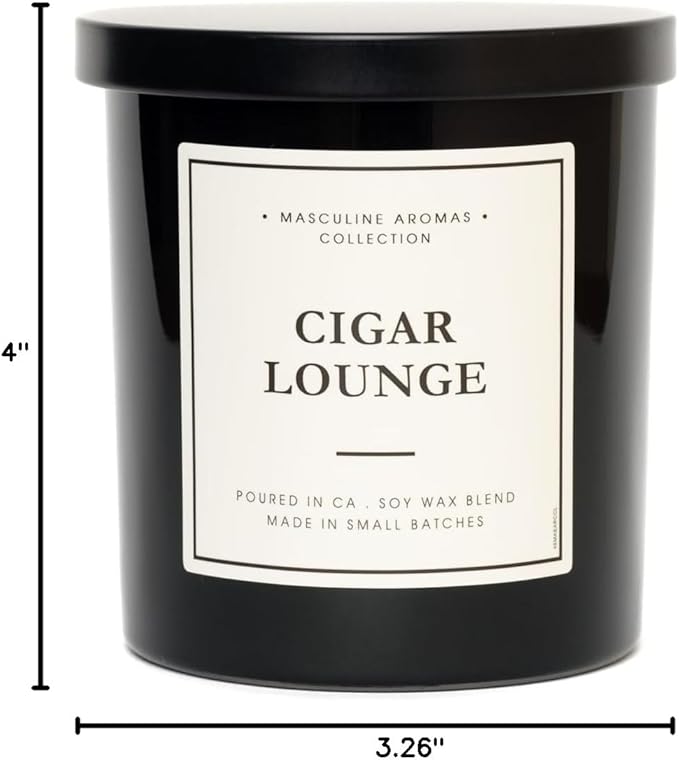 | Masculine Aromas 9oz | 50 Hours | Soy Wax | Scented Mens Candles with Natural Essential Oils | Vegan (Cigar Lounge)