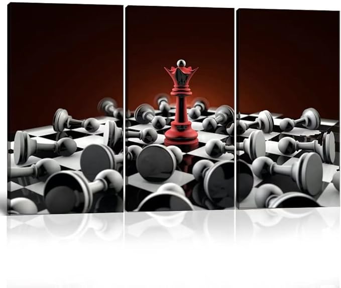 Queen Chess Wall Art Red and Gray Canvas Wall Decor Chess Pieces Print Painting for Living Room Bedroom Home Office Classroom Decoration Modern Ready to Hang (24''H x 36''W)