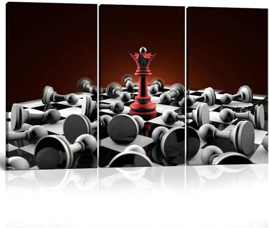Queen Chess Wall Art Red and Gray Canvas Wall Decor Chess Pieces Print Painting for Living Room Bedroom Home Office Classroom Decoration Modern Ready to Hang (28''H x 42''W)