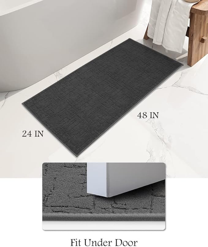 AMOAMI-Bath Mat-Absorbent Quick Dry Bathroom Floor Mats-Washable Rubber Backing Bath Mats for Bathroom Rugs Fit Under Door-Bath Rug for in Front of Sink Bathtub Shower Room, Dark Grey 24''x48''