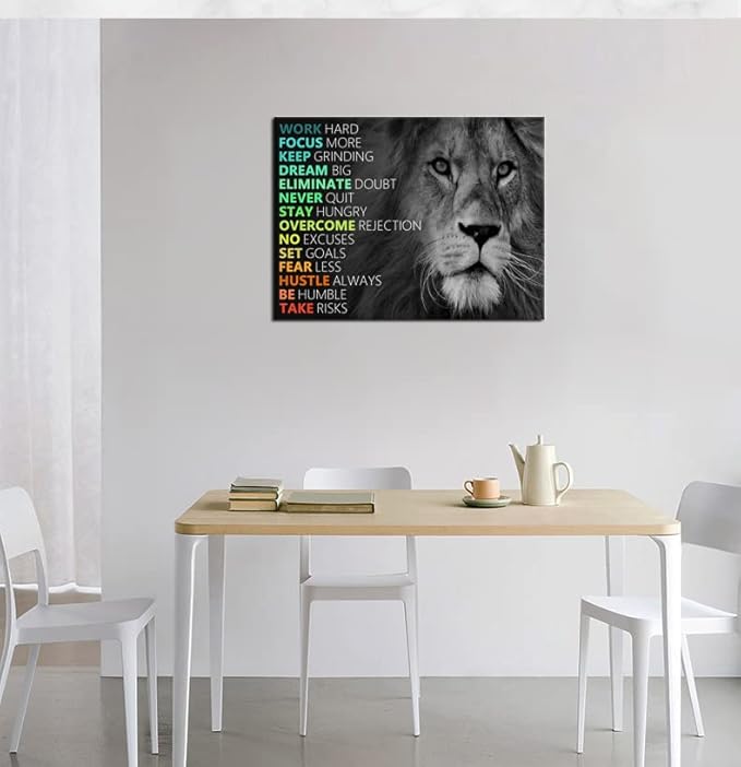 Motivational Canvas Wall Art Lion Inspirational Poster Animal Inspiring Canvas Prints Artwork for Office Living Room Modern Home Decor Painting Stretched and Framed Ready to Hang [24''Wx 18''H]