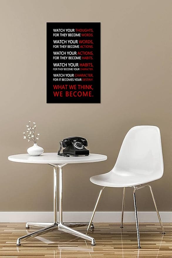 Watch Your Thoughts Inspirational Wall Art Motivational Canvas Painting Inspiring Quotes Posters Prints Artwork Living Room Home Office Classroom Decor Framed Ready to Hang [12''W x 18''H]