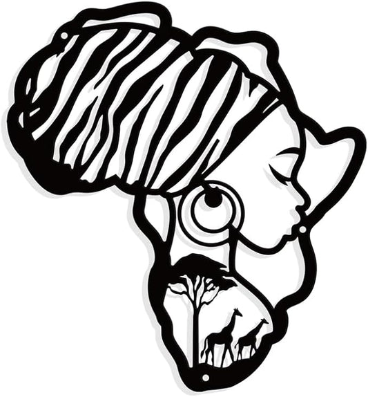 NBEADS Africa Map Metal Wall Art Decor, Matte Style Women Wall Hanging Decor Silhouette Wall Art for Home Garden Hotel Office Wall Festival Decoration Gift, 10.79×11.8 Inch