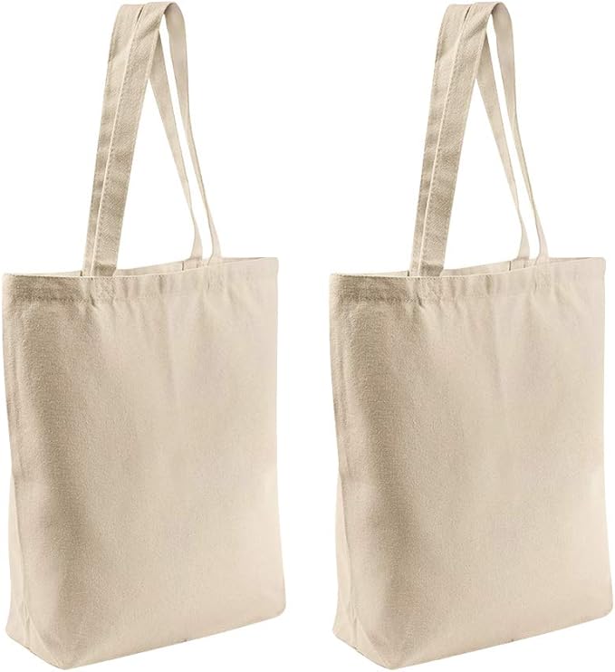 Canvas Tote Bags - 2 Pcs Multi-Purpose Reusable Bags - Perfect for Grocery, Shoppping & DIY Gifts