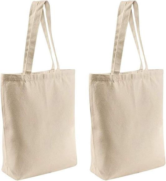 Canvas Tote Bags - 2 Pcs Multi-Purpose Reusable Bags - Perfect for Grocery, Shoppping & DIY Gifts