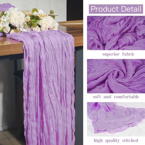 16 Pack Cheesecloth Table Runner, 35x120 Inch Boho Gauze Table Runners, Cheese Cloth Long Table Runner Elegant Table Runners for Party Wedding Bridal Shower Table Decor (Lavender)