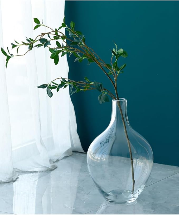 15" Tall, Large Glass Vase for Floor Decor, Big Tall Floor Vase for Pampas Grass Plants Flowers, Modern Decorative Living Room Bedroom Hallway, Clear Round Jar