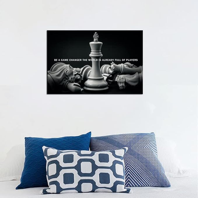 Be A Game Changer The World Is Already Full Of Players Inspirational Wall Art International Chess Motivational Poster Canvas Painting Prints Wall Pictures for Home Decor Framed Artwork [12''W x 18''H]