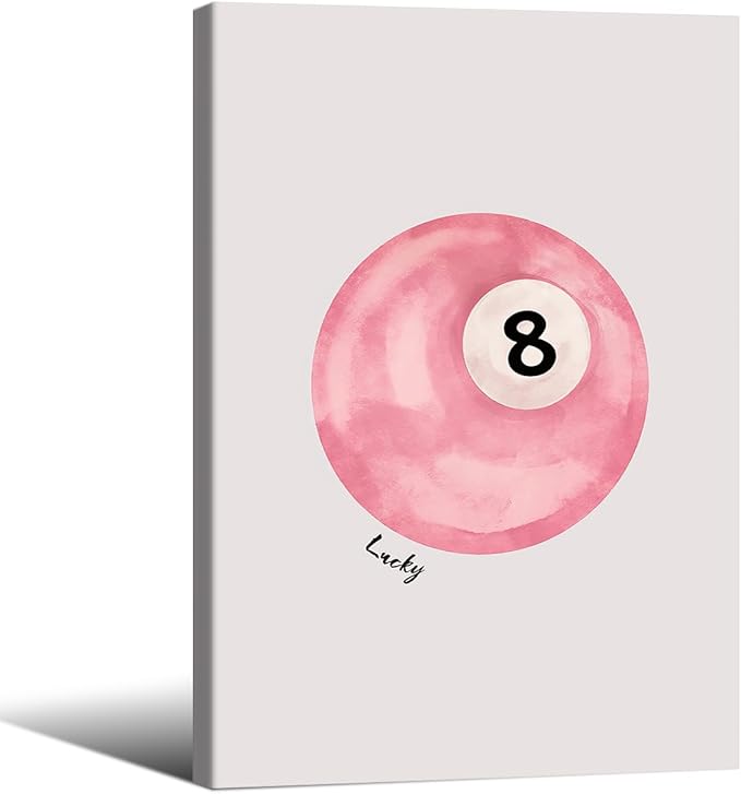 Pink 8 Ball Wall Art Vintage Trendy Preppy Pool Ball Posters Minimalist Retro Light Pink Canvas Prints 16x24 inch Framed Lucky Number Painting for Girly Bedroom Dorm Wall Decor