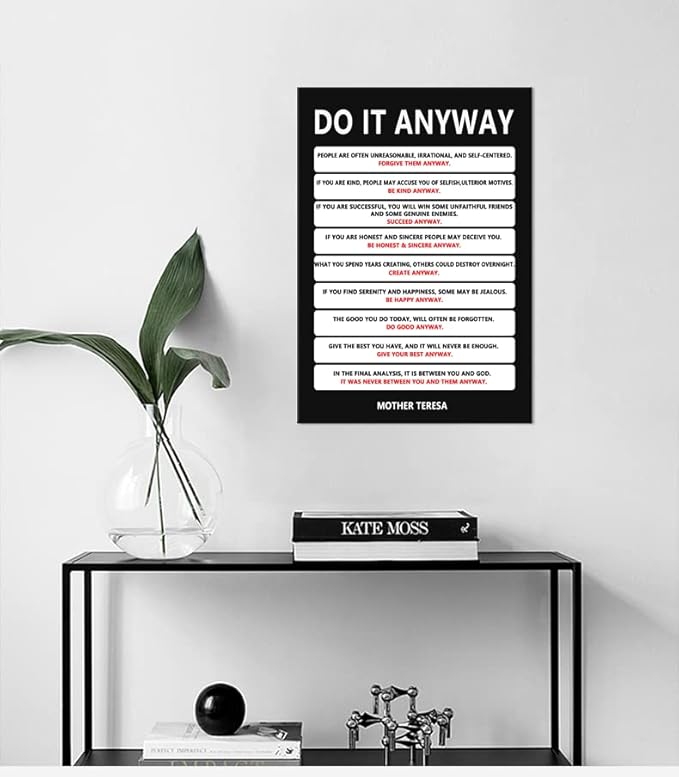 Do It Anyway Canvas Wall Art for Living Room Inspirational Mother Teresa Quote Poster Wall Decor Paintings Wooden Framed Artwork Bedroom Kitchen Home Decoration Ready to Hang[12''W x 18''H]