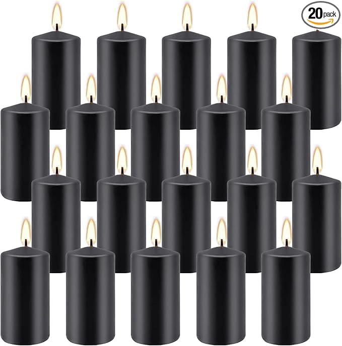 2"x4" High Black Pillar Candles, Set of 20, Unscented. Bulk Buy. Ideal for Wedding, Emergency Lanterns, Spa, Aromatherapy, Party