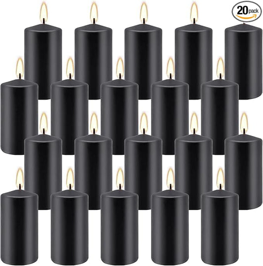 2"x4" High Black Pillar Candles, Set of 20, Unscented. Bulk Buy. Ideal for Wedding, Emergency Lanterns, Spa, Aromatherapy, Party