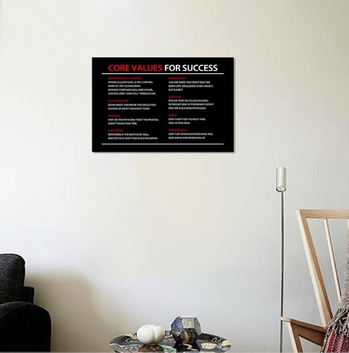 Inspirational Wall Art Core Values Quote Motivational Poster Inspiring Canvas Painting Prints Wall Pictures for Living Room Home Decor Framed Artwork [12''W x 18''H]