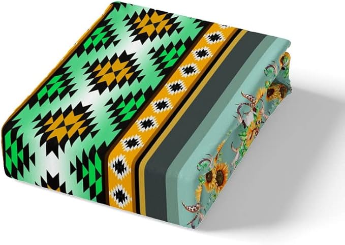 Feelyou Bohemia Duvet Cover Set Retro Geometric Boho Style Comforter Cover for Kids Adults Skull Sunflowers Bedding Set Teal