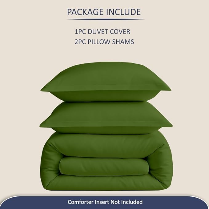 eBeddy Linens Duvet Cover Set Oversized King Plus 120x128 Inch 100% Cotton Soft and Breathable 3 Pieces (1 Duvet Cover & 2 Pillow Shams) Zipper Closure & Corner Ties, Moss
