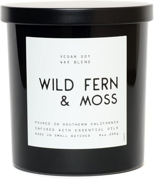| Masculine Aromas 9oz | 50 Hours | Soy Wax | Scented Mens Candles with Natural Essential Oils | Vegan (Wild Fern & Moss)