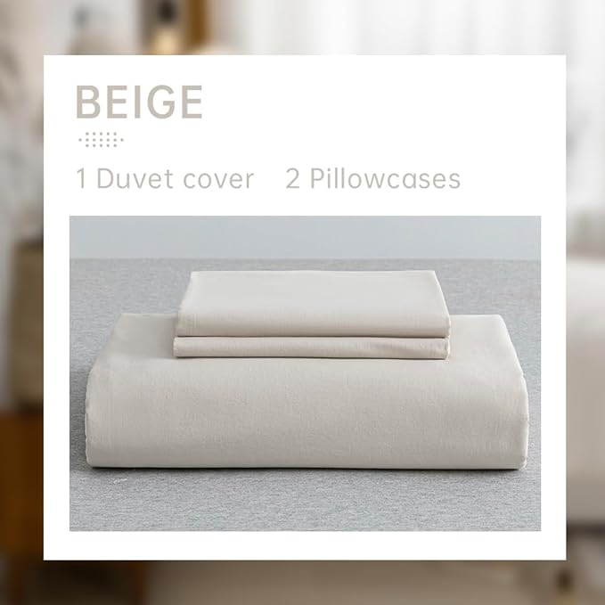 JELLYMONI Beige Duvet Cover Full Size - 100% Washed Cotton Linen Like Textured Comforter Cover, 3 Pieces Breathable Soft Bedding Set with Zipper Closure (Beige, Full 80"x90")