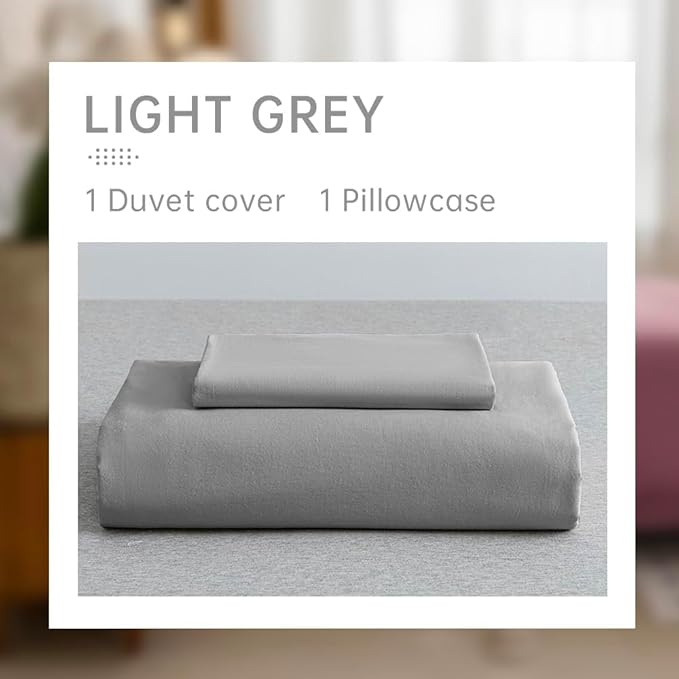 JELLYMONI Cotton Duvet Cover Twin Size - 100% Washed Cotton Linen Like Textured Comforter Cover, 2 Pieces Breathable Soft Bedding Set with Zipper Closure (Light Gray, Twin 68"x90")