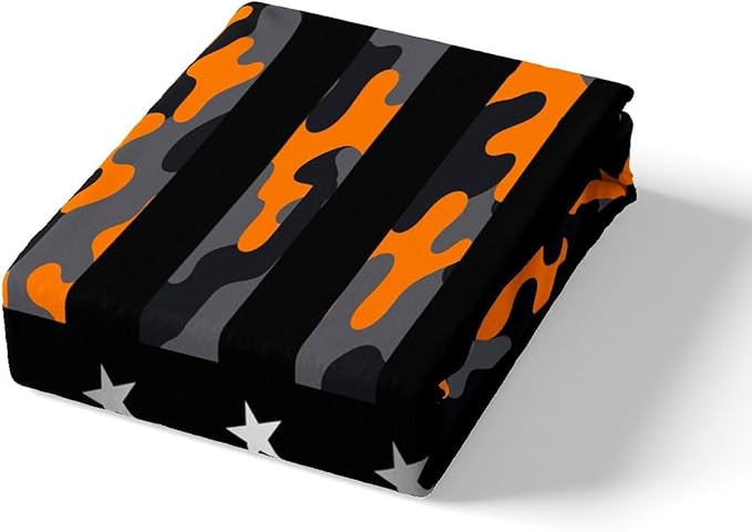 Camo American Flag Duvet Cover Set Twin Size,Orange Grey Black Camouflage Print Comforter Cover for Kids Boys Bedroom Gift,Stars Stripes Flag Bedding Set with 1 Pillowcase Bedspread