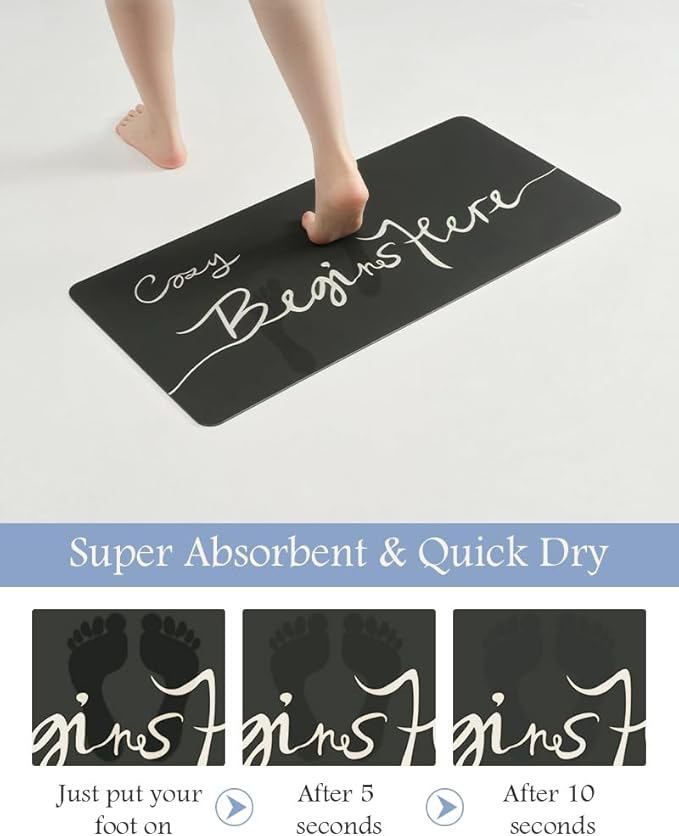 Bath Mat-Bathroom Mat Rug Non Slip Super Absorbent Stain Resistant Quick Dry Thin Bathroom Rug-Bath Mats for Bathroom Floor Bathtub Vanity-Bathmat Bath Rug Easy Care-24"x35",Black