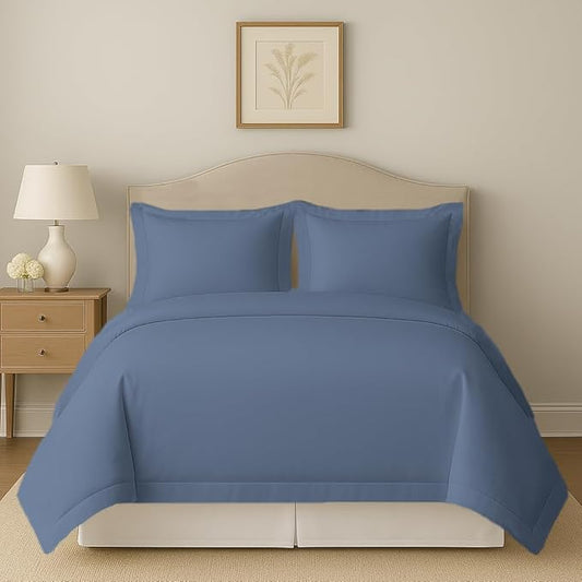 eBeddy Linens Lake Blue Solid Duvet Cover Set Super King 98x108 Size Egyptian Cotton Luxury Soft & Breathable Comforter Cover with Hidden Zipper Closer & Corner Ties Durable and Fade Resistant