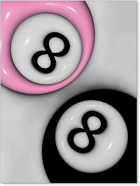 XSCQ Trendy Pink and Black 8 Billiards Balls Poster Retro Pool Ball Couple Wall Art Y2K Aesthetic Canvas Prints Preppy Room Wall Decor for Billiard Hall College Dorm 08x10 inch Unframed