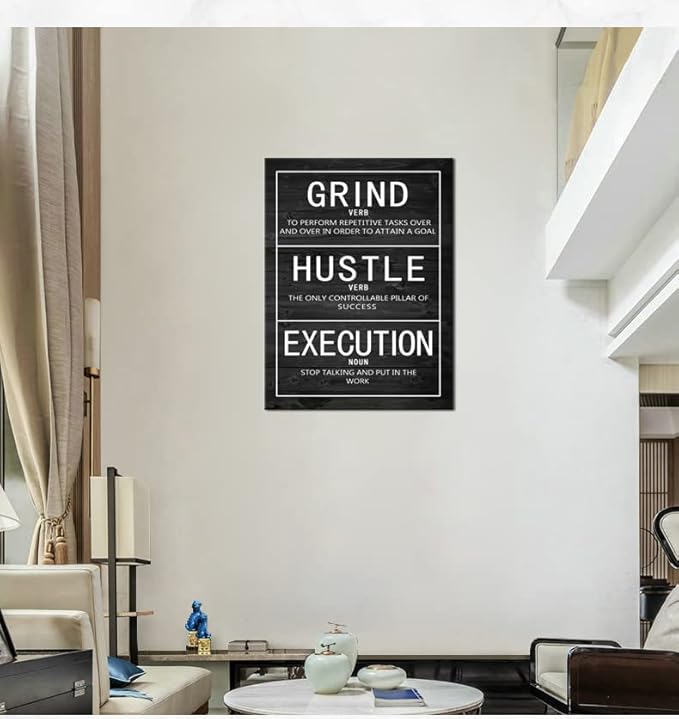 WYJZDZQ8 Grind Hustle Execution Inspirational Posters Motivational Canvas Wall Art Prints Modern Home Decor Painting Artwork for Living Room Office Stretched and Framed Ready to Hang [30''W x 40''H]