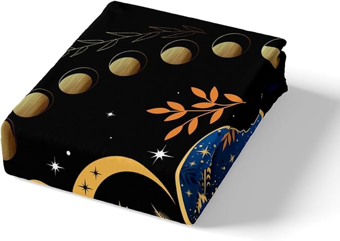 Castle Fairy Gothic Moth Bedding Set Queen Size,Bohemian Stars Moon Starry Galaxy Duvet Cover Set for Children Adult,Leaves Botanical Exotic Soft Comforter Cover for Dorm Room, Zipper, Ties