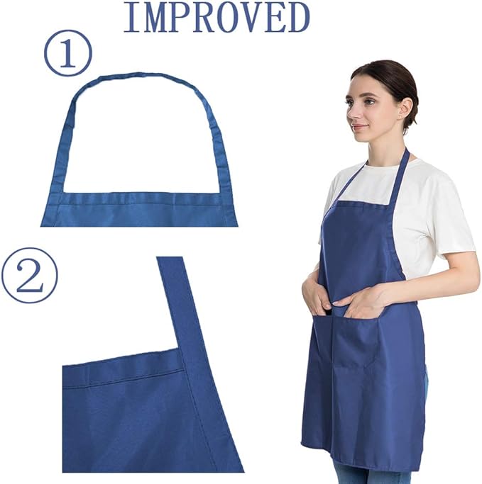 Total 6PCS Blue Bib Apron Adult with 2 Pockets for Women Men Chef Cooking Kitchen (6, Deep Blue)