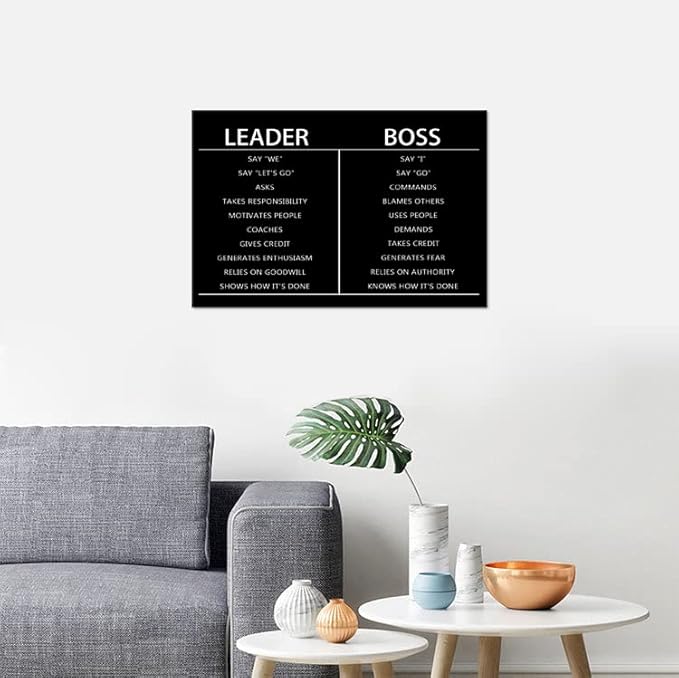 Inspirational Wall Art Boss Leader Difference Black Positive Canvas Poster Painting Prints Wall Pictures for Living Room Office Home Decor Framed Artwork [12''W x 18''H]