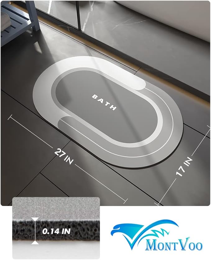 MontVoo Bath Mat - Non Slip, Quick Dry, Stain Resistant Bath Mat Rug for Bathroom Floor - Easy Care Shower Rug for Outside Bathtub - 17"x27" Grey