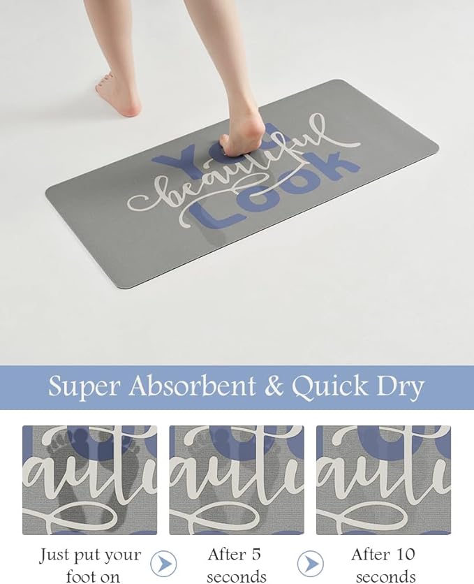 MontVoo-Bath Mat-Bathroom Mat Rug Non Slip Super Absorbent Stain Resistant Quick Dry Thin Bathroom Rug-Bath Mats for Bathroom Floor Bathtub Vanity-24 x35 Blue-Look