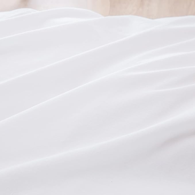 BESTOUCH Duvet Cover Set 100% Washed Cotton Linen Feel Super Soft Comfortable Chic Lightweight 3 PCs Home Bedding Set Solid Bright White Cal King