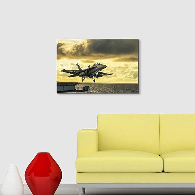 Vintage Airplane Decor USA Military Fighter Airplane Wall Art Vintage Fighter Plane Picture Wall Art for Home Office Decor Ready to Hang (12''Hx18''W)