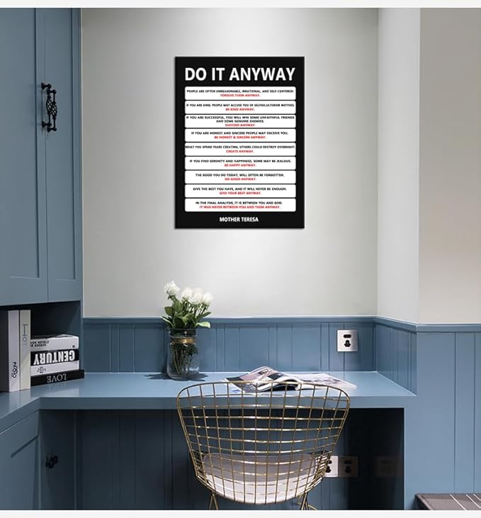 Do It Anyway Motivational Wall Art Inspirational Poster Mother Teresa Quote Canvas Prints Artwork for Office Living Room Modern Home Decor Painting Pictures Stretched and Framed [18''Wx 24''H]