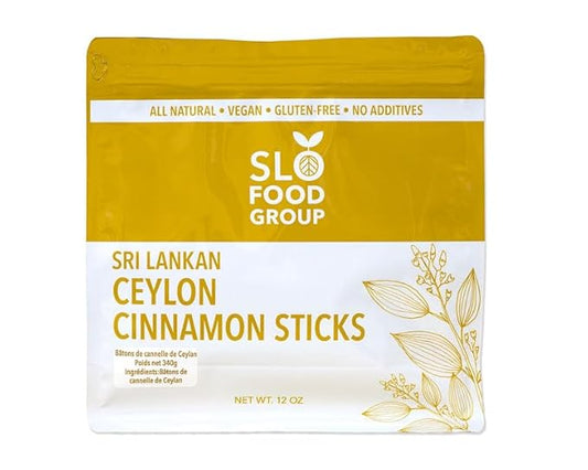 Slofoodgroup Ceylon Cinnamon Sticks - Pure Ceylon Cinnamon Quills 5 Inch Cut Cinnamon Spice from Sri Lanka, True Cinnamon - Cinnamomum Verum, 12 OZ.