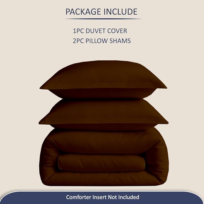 eBeddy Linens Brown Solid Duvet Cover Set Eastern King 118x110 Size 800 TC Certified Egyptian Cotton Luxury Soft & Breathable Comforter Cover and 2 Pillow Sham with Zipper Closer & Corner Ties