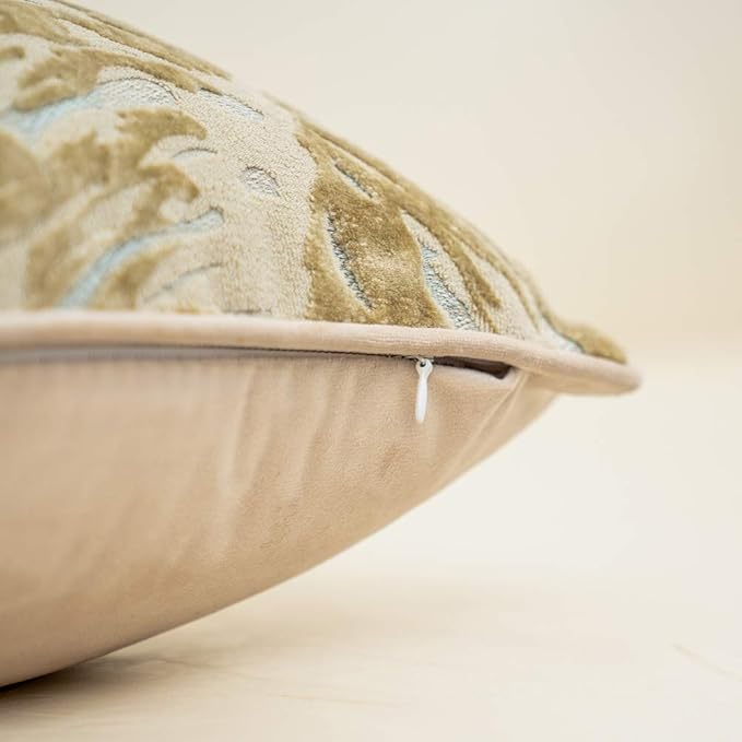 Alerfa 18 x 18 Inch Beige Square Maple Leaf Pillow Embroidery Cut Velvet Cushion Case Luxury Modern Lumbar Throw Pillow Cover Decorative Pillow for Couch Sofa Living Room Bedroom Car