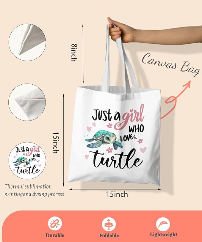 Lake Turtle Canvas Tote Bag for Women Teen Girls Gifts Cute Small Travel Work Tote Bags Reusable Grocery Bags Shoulder Bag