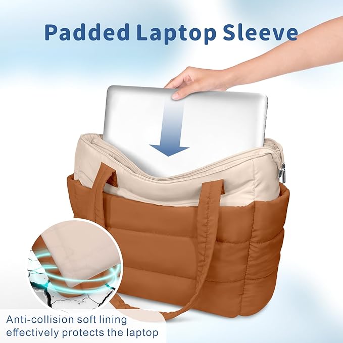 TOPDesign Puffer Tote Bag for Women, Lightweight Puffy Handbag with Compartments, Quilted Shoulder Bag for Work, Travel, Gym