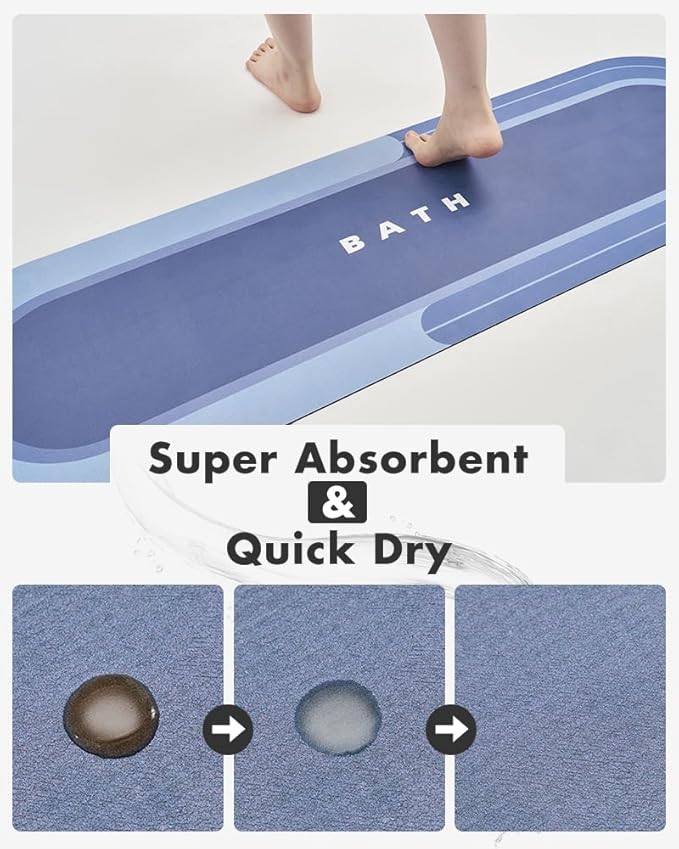 MontVoo Bath Mat Runner - Long Non Slip Absorbent Quick Dry Thin Bath Rug for Bathroom Floor Mat - Rubber Backed - Stain Resistant - Easy Care -Navy17 x50