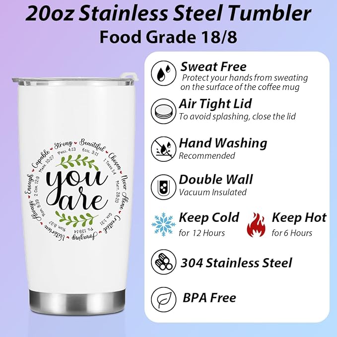 Christian Gifts for Women Sister Tumbler, Inspirational Bible Verse Scripture Gifts Birthday Christmas, Faith Religious Coffee Mug Stainless Steel Vacuum Insulated Double Wall Travel Cup with Lid，20oz