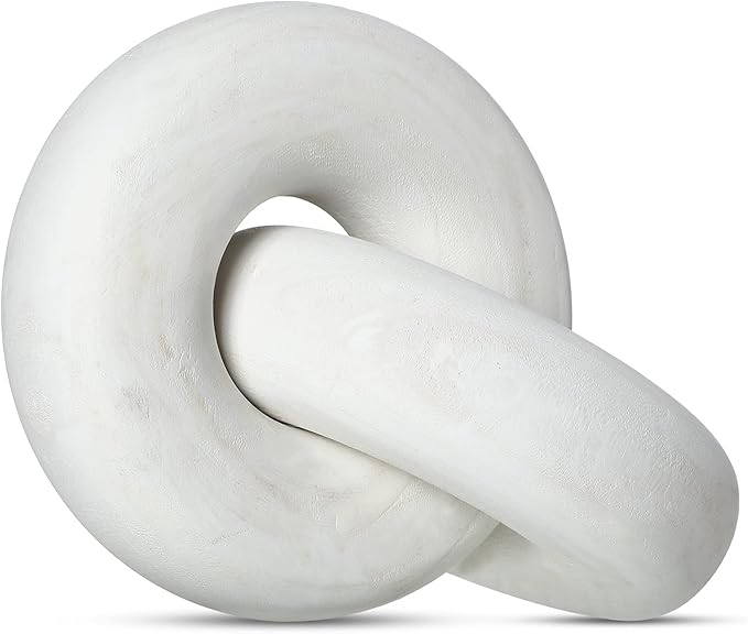 Yalikop 2 Link Wood Chain Link Decor Coffee Table Wooden Knot Decor Hand Carved Modern Farmhouse Ornament Boho Rustic Natural Chain Items for Home Living Room Bedroom Shelf Decorations(White)