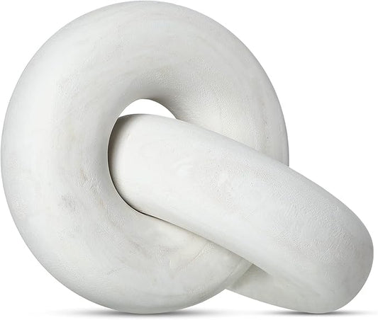 Yalikop 2 Link Wood Chain Link Decor Coffee Table Wooden Knot Decor Hand Carved Modern Farmhouse Ornament Boho Rustic Natural Chain Items for Home Living Room Bedroom Shelf Decorations(White)