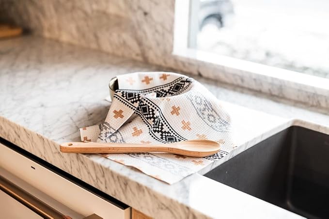 || 3 Pack|| Double Sided || Not Your Ordinary Dish Towels || Waffle Weave Microfiber|| Highly Absorbent || Hanging Loop || Dish Cloths || Modern || Designer Prints (Aztec)