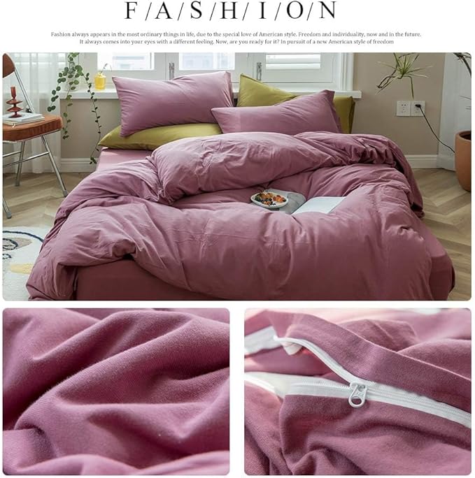 AMWAN Bedding Sets, 3Pcs Jersey Knit Cotton Duvet Cover Twin XL, Purple, Modern Style