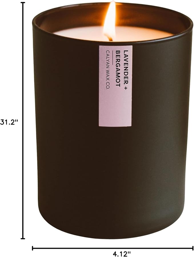 Calyan Wax Co. Soy Wax Candle, Lavender + Bergamot Scented Candle, 75 Hour Burn Time, Aromatherapy Soy Candles, Non Toxic & Vegan Soy Wax, Black Tumbler Scented Candles, 10.2oz