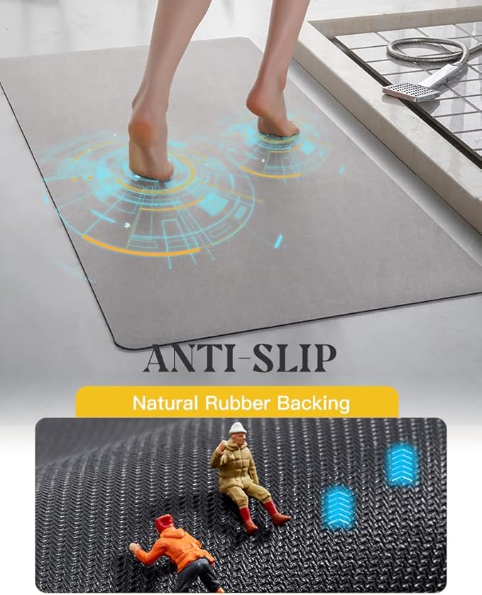 MontVoo -Bath Mat-Rubber Backing Non Slip Quick Dry Absorbent Thin Bathroom Rugs Fit Under Door-Faux Suede Surface Bathroom Floor Mats-Shower Rug for in Front of Bathtub Shower Gray Rug Set